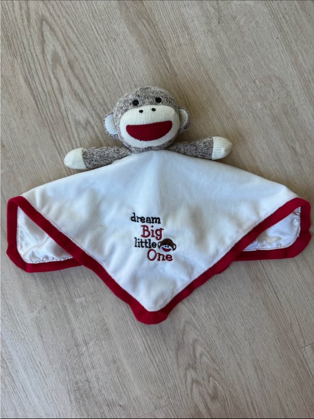 Red-Trim Plush Monkey Lovey - Dream Big Little One